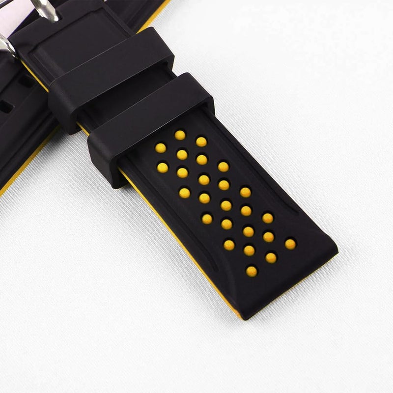 Narako Quick Release Silicone Watch Bands Divers Model Replacement Rubber Watch Strap 20mm 22mm 24mm 26mm Waterproof dot Bicolor Silver Buckle for Men and Women Sport (24mm, Yellow) - Image 3